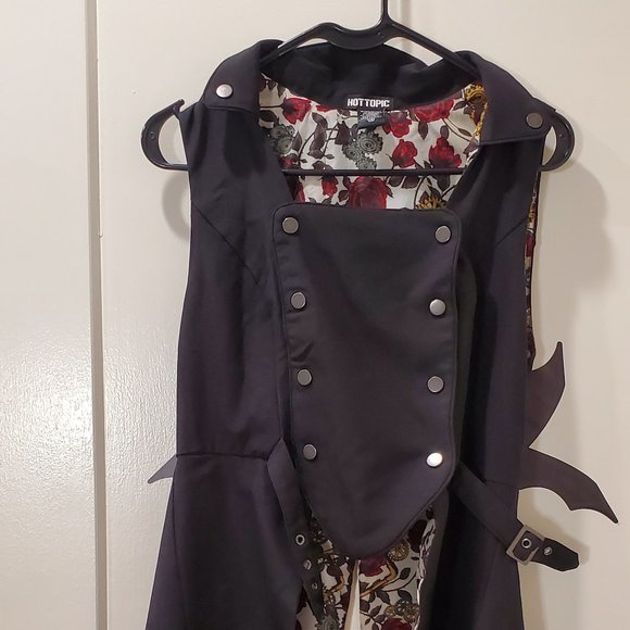 Hot Topic Medium Black Snap-Front Split-Back Long Steampunk Vest - Picture 4 of 8